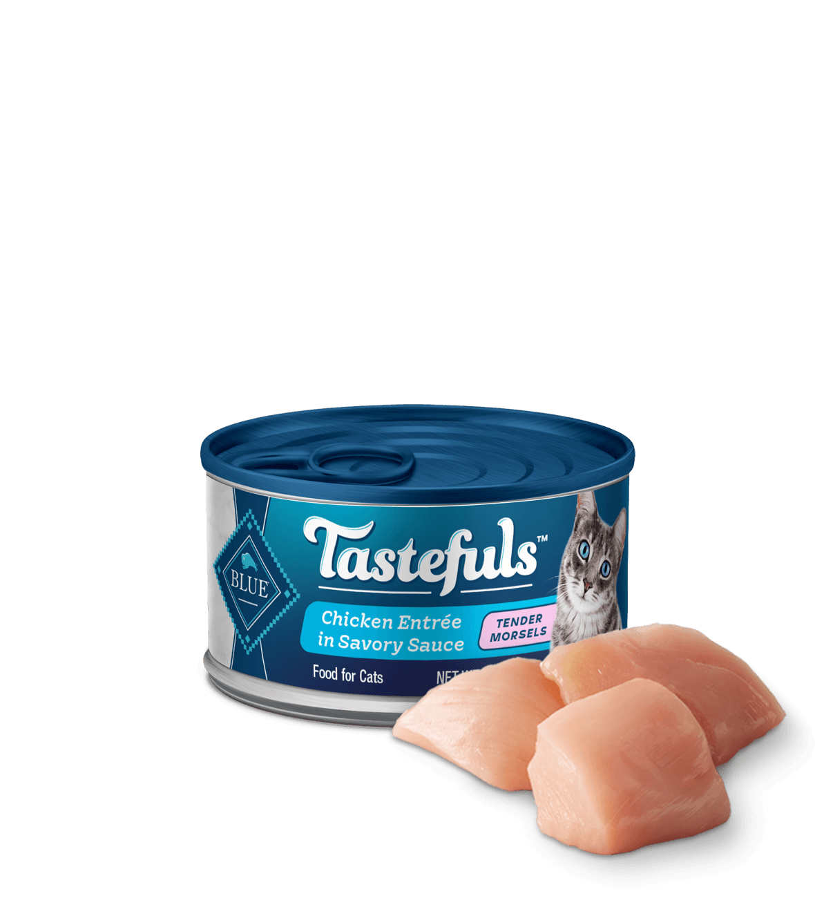 can of Tastefuls Chicken Morsel Adult wet cat food with ingredient