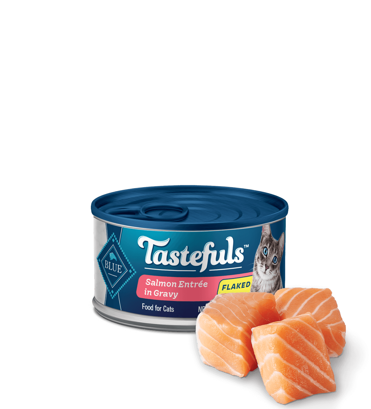 can of Tastefuls Salmon Flake Adult wet cat food with ingredient