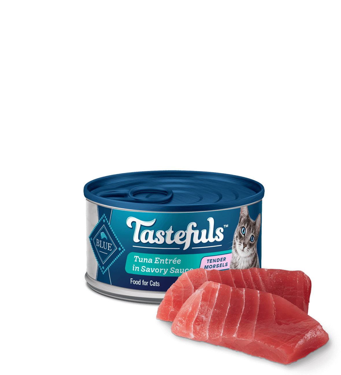 can of Tastefuls Tuna Morsels Adult wet cat food with ingredient