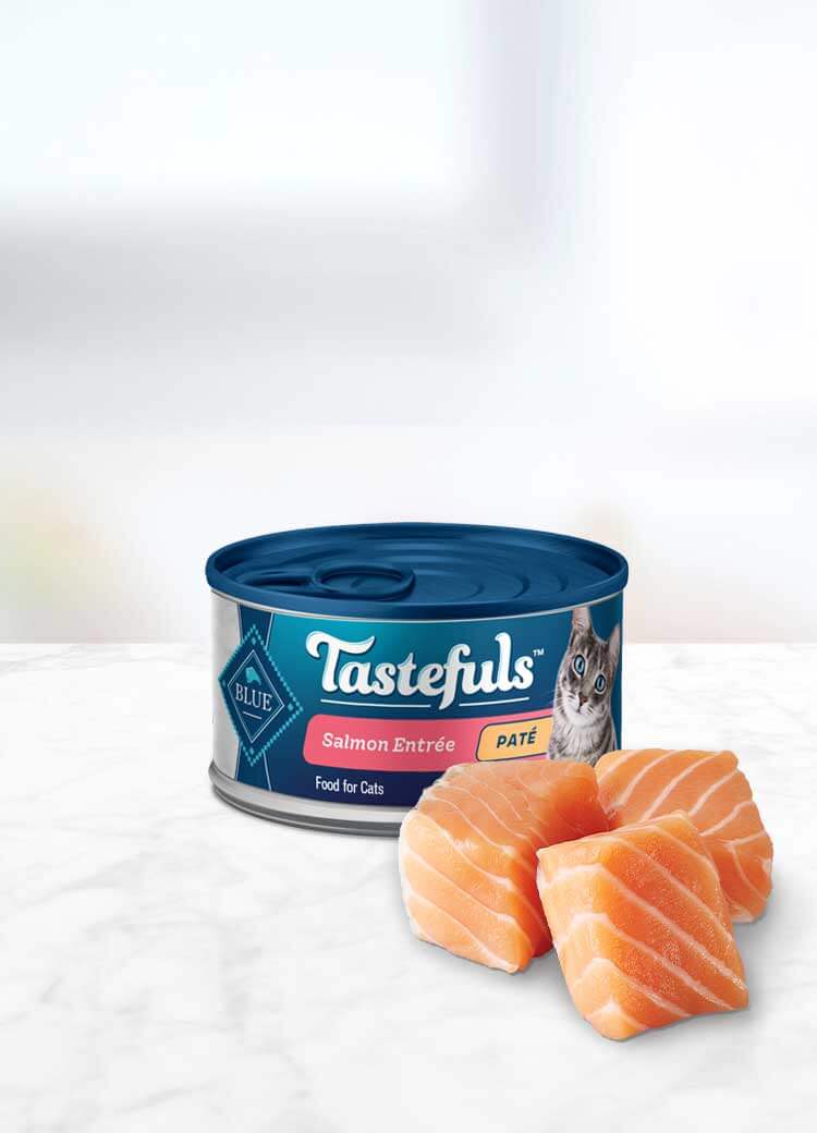 can of Tastefuls Salmon Pate Adult wet cat food with ingredient