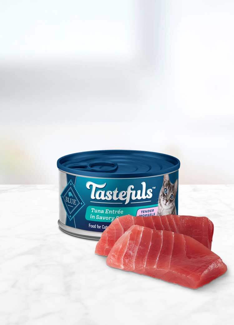 can of Tastefuls Tuna Morsels Adult wet cat food with ingredient