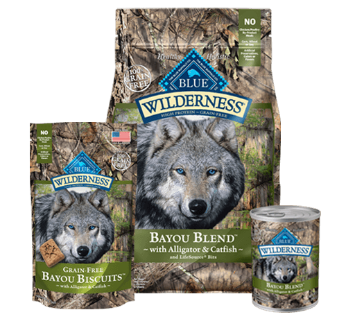 Assortment of BLUE Wilderness Bayou Blend products