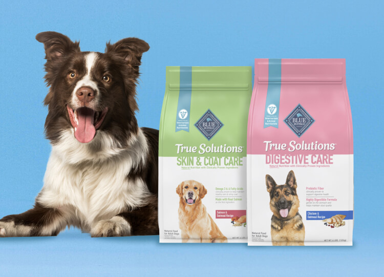 Bags of blue True Solutions Dry dog food