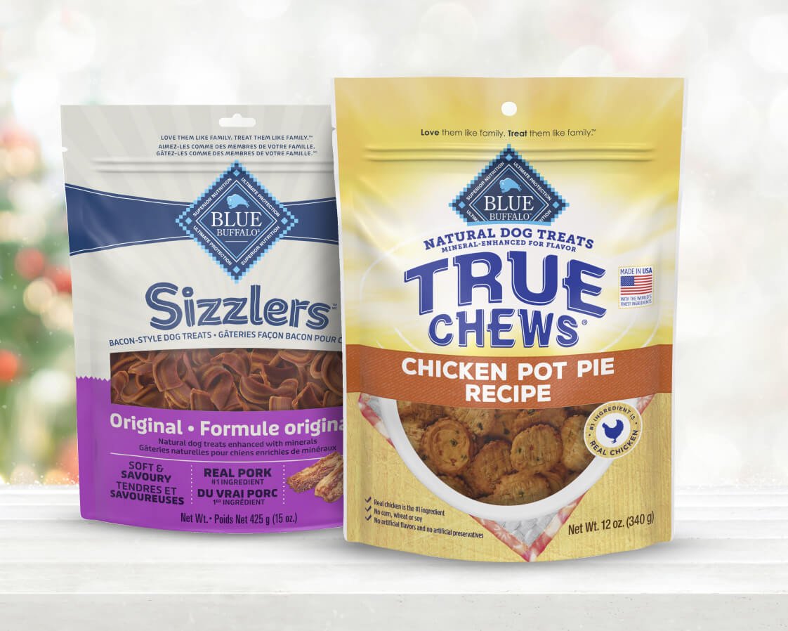 Blue Buffalo dog treats: Sizzlers and True Chews Chicken Pot Pie
