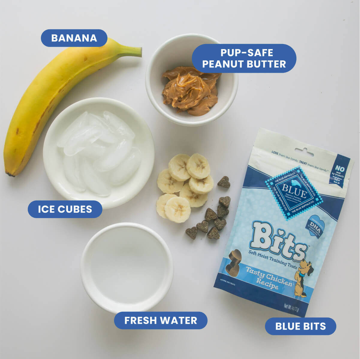 Blue Bits food - Blue Bits, ripe bananas and creamy peanut butter, perfect for a sweet and nutty indulgence frozen treats ingredients images