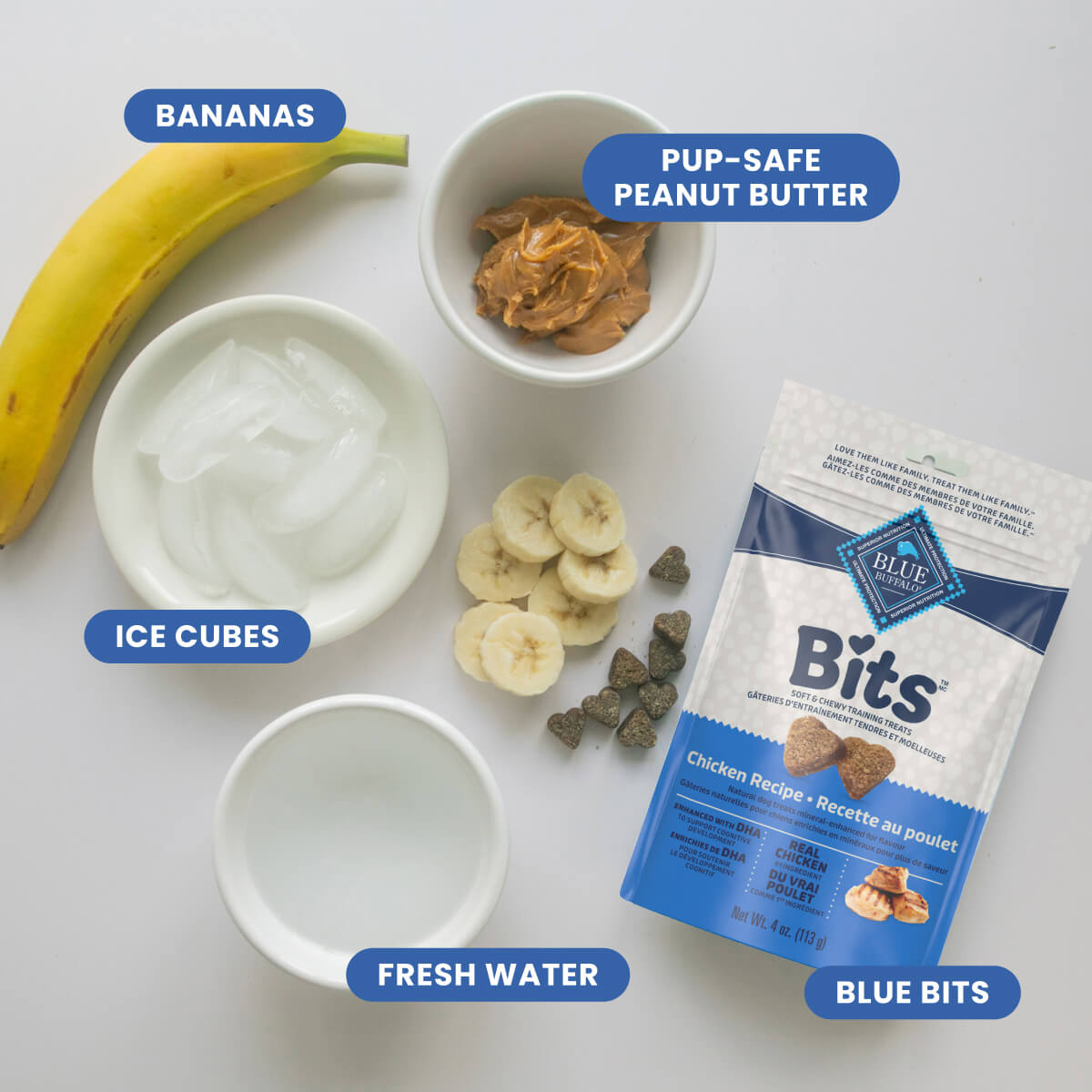 Blue Bits food - Blue Bits, ripe bananas and creamy peanut butter, perfect for a sweet and nutty indulgence frozen treats ingredients images