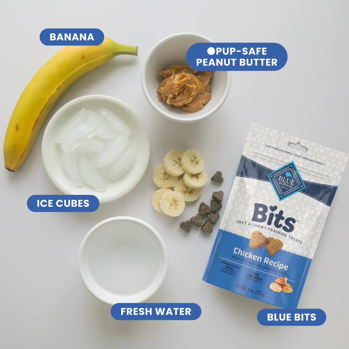 Blue Bits food - Blue Bits, ripe bananas and creamy peanut butter, perfect for a sweet and nutty indulgence frozen treats ingredients images