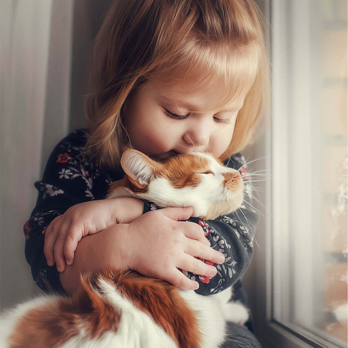 Small girl holding a cat