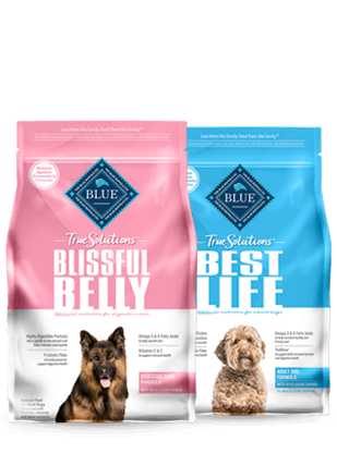 True Blue Solutions Blissful Belly and Best Life dry dog food
