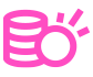 A pink Earn icon featuring a heart and a stack of money, symbolizing affection and wealth.