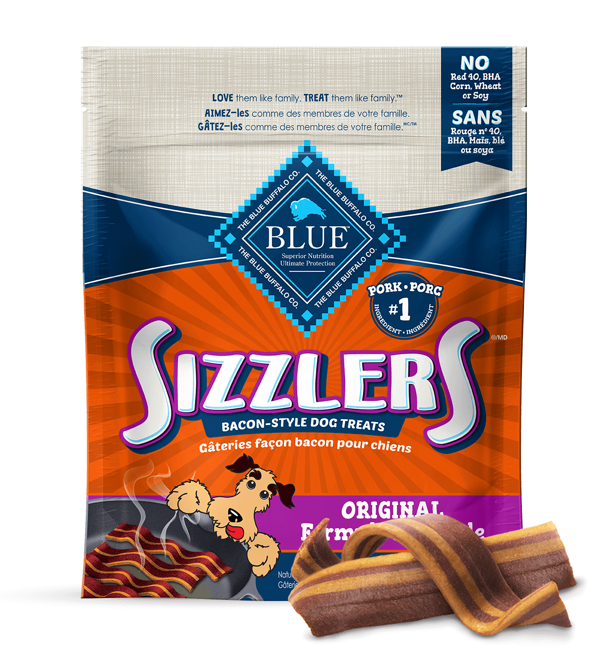 blue sizzlers bacon-style dog treats dog treats