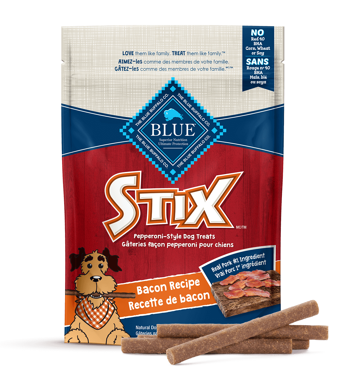 blue stix bacon flavour soft-moist treats dog treats