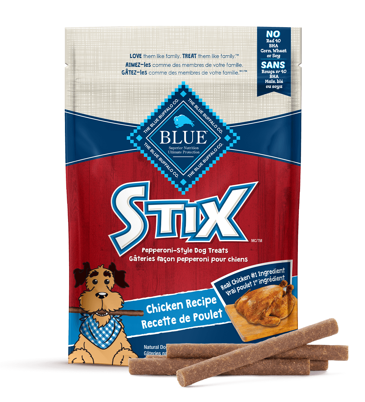 blue stix chicken flavour soft-moist treats dog treats