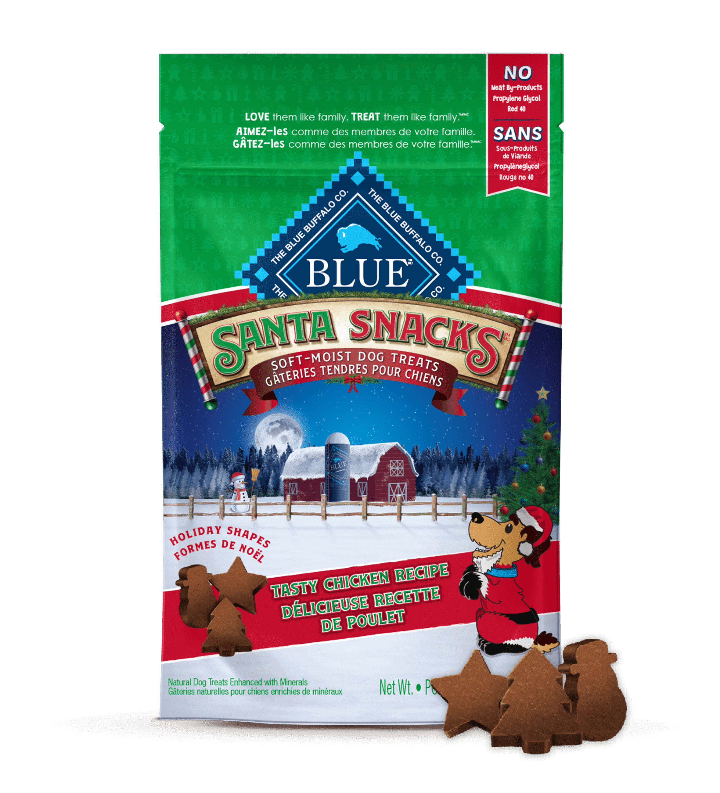 blue santa snacks gâteries tendres pour chiens évoquant les fêtes chien gateries