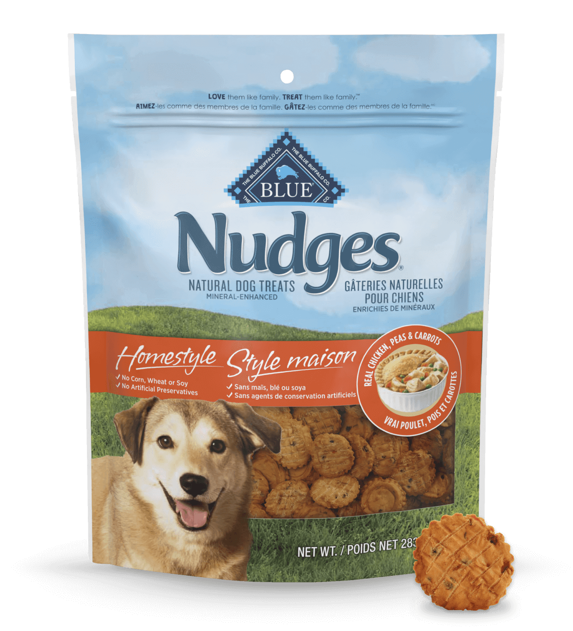 blue nudges ® homestyle treats with real chicken, peas & carrots dog treats
