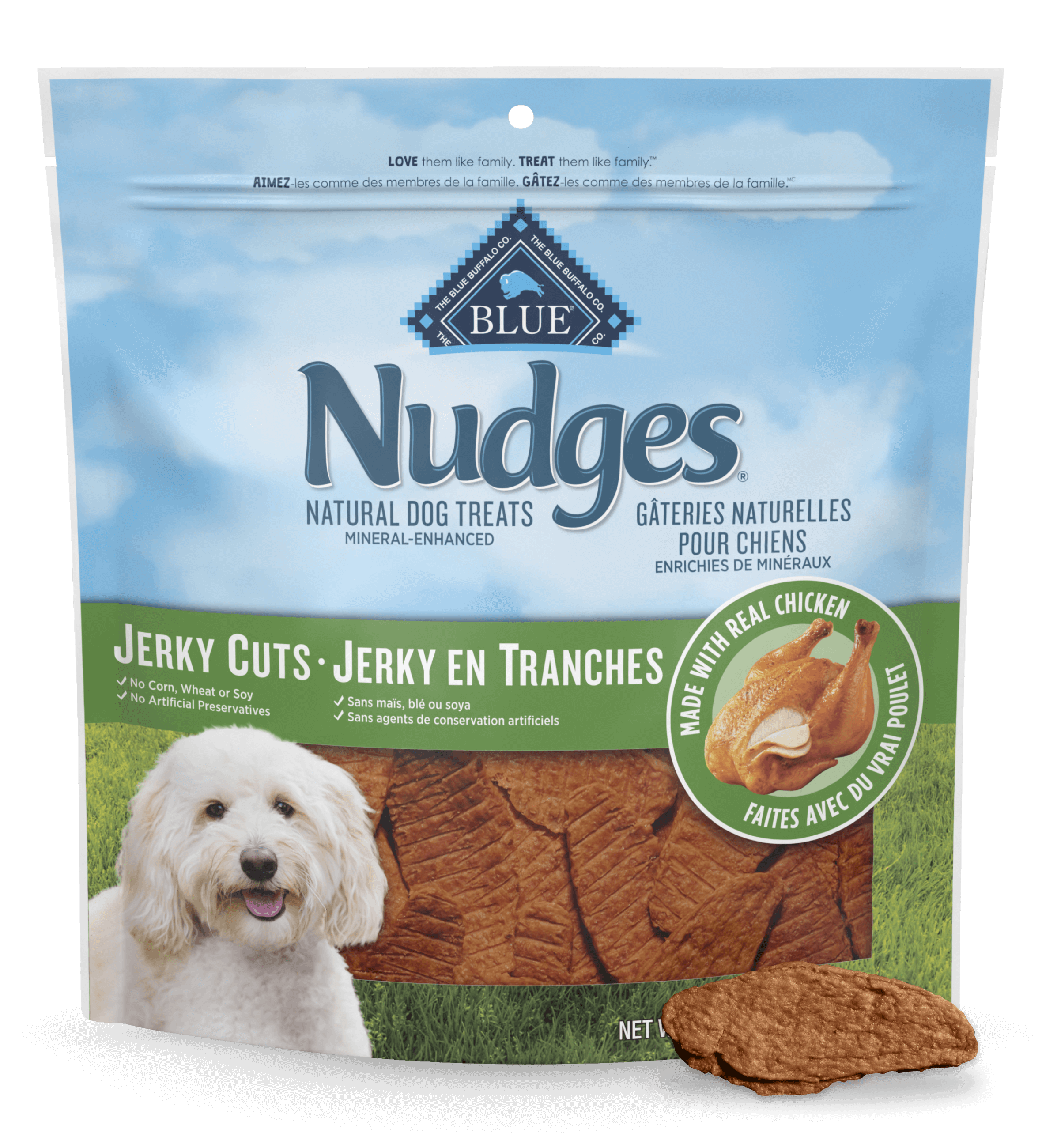 blue nudges protein-packed chicken jerky cuts dog treats