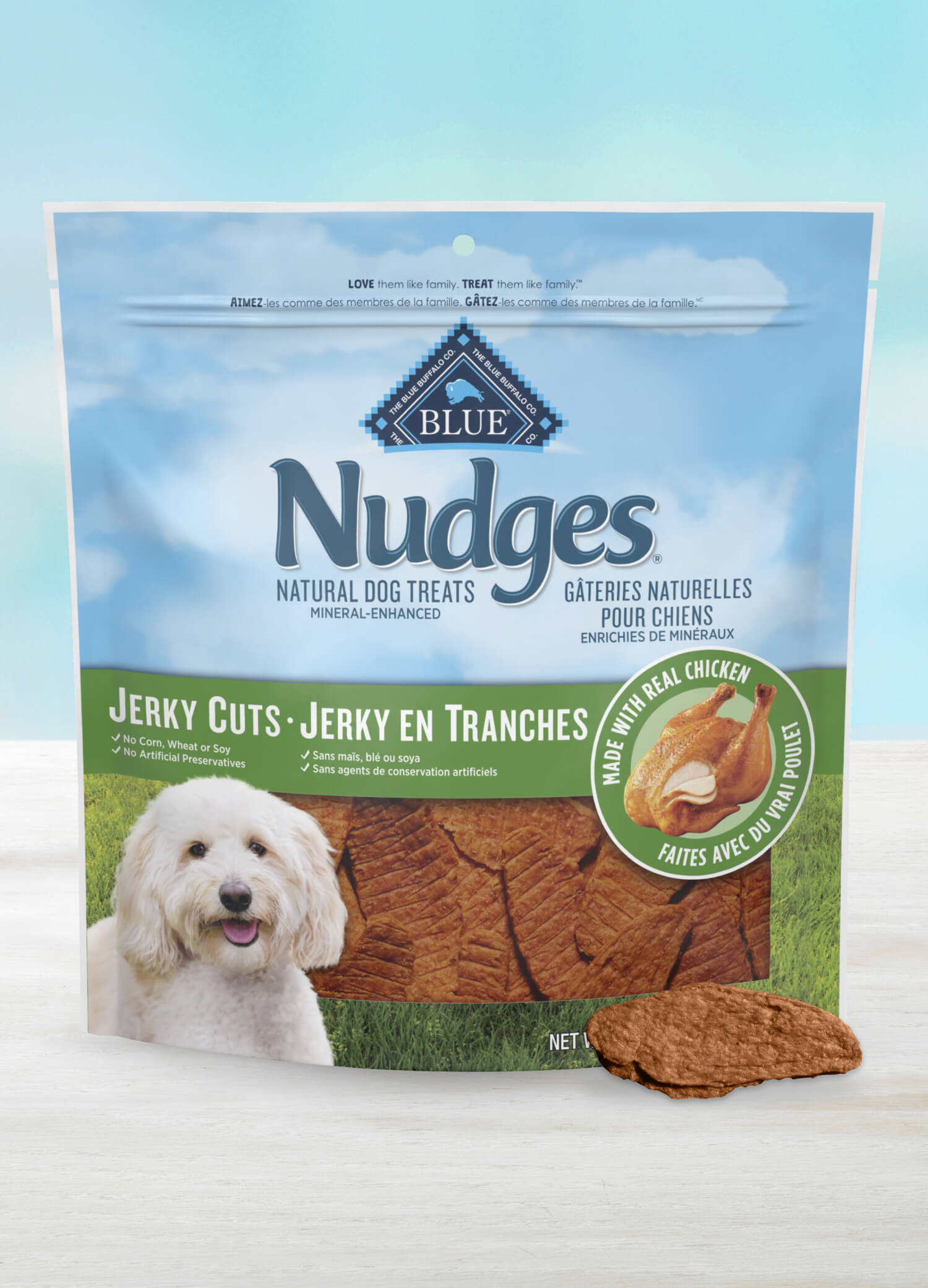 blue nudges protein-packed chicken jerky cuts dog treats