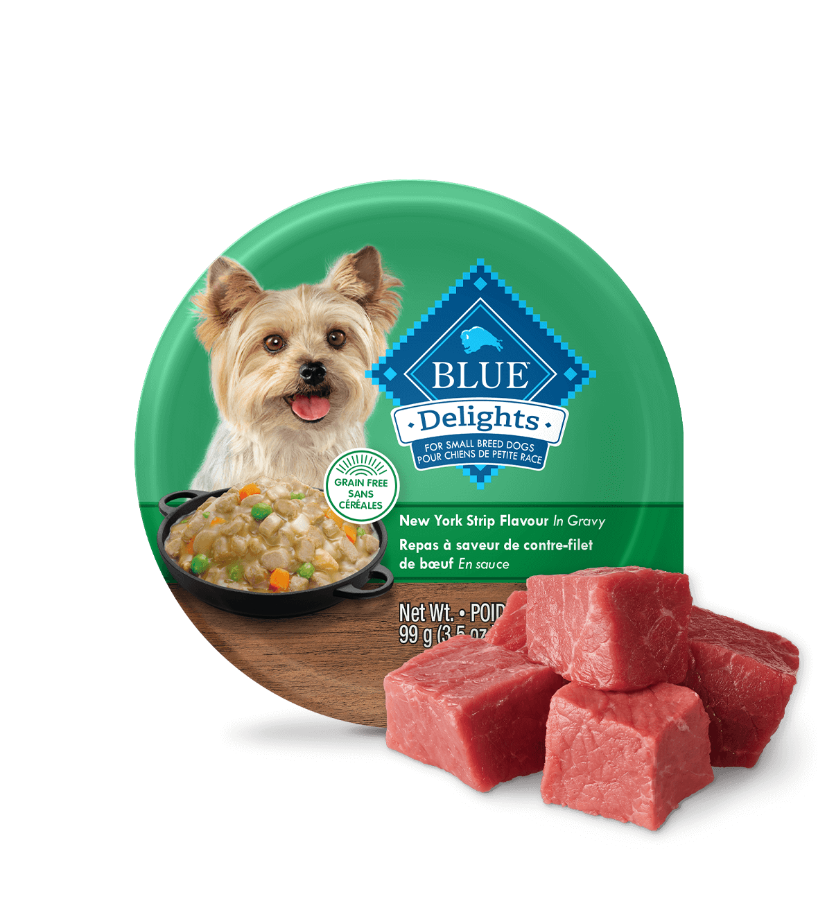 blue delights new york strip flavour in hearty gravy dog wet food