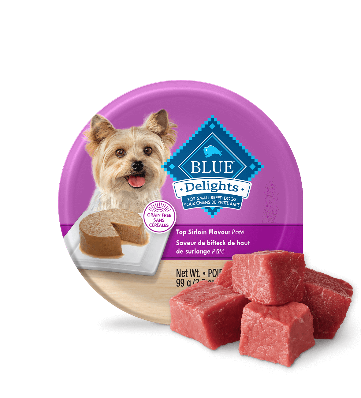 blue delights top sirloin flavour in savoury juices dog wet food