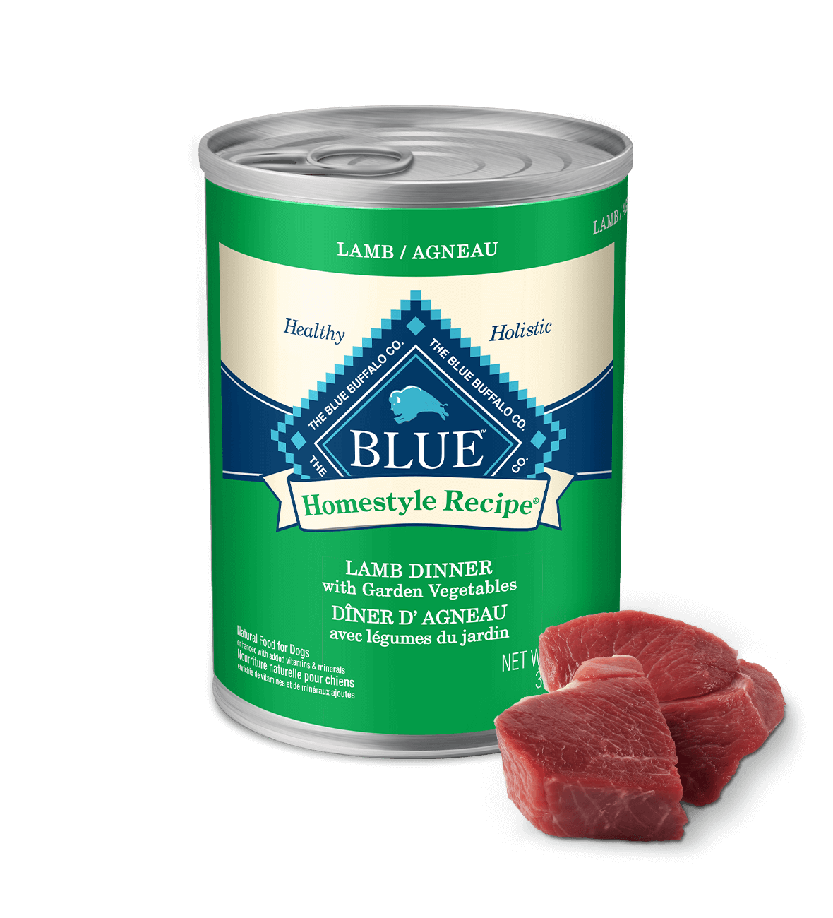 blue homestyle recipe lamb dinner with garden vegetables dog wet food