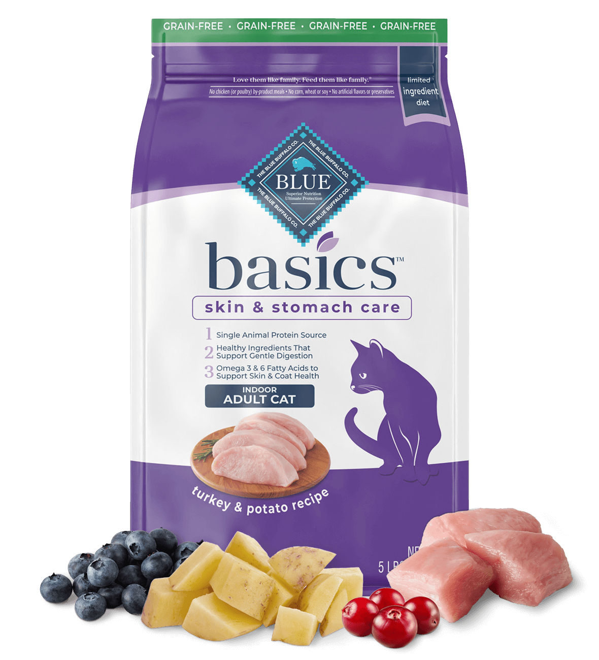 BLUE Basics Dry Cat Food Grain Free Indoor Turkey Potato Recipe