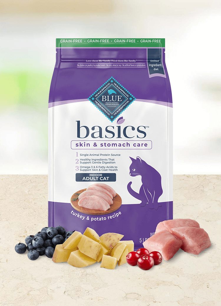 BLUE Basics Dry Cat Food Grain Free Indoor Turkey Potato Recipe