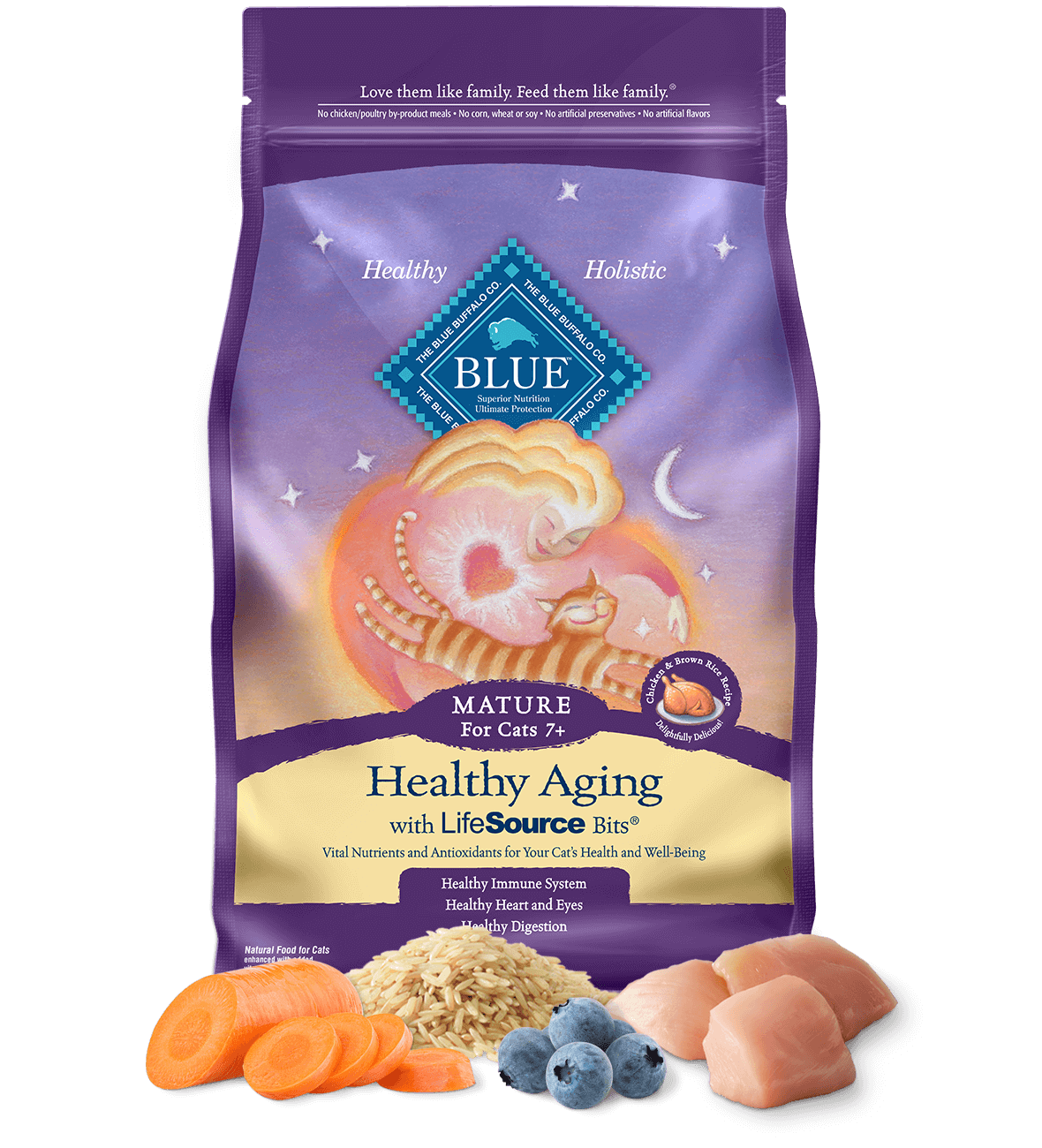 blue healthy aging mature chicken & brown rice recipe cat dry food