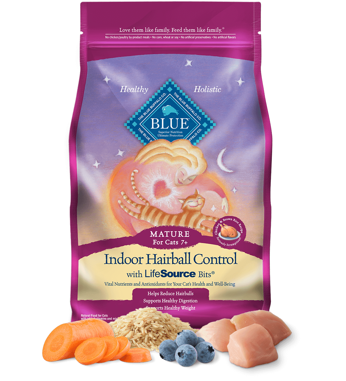 blue indoor hairball control mature chicken &amp; brown rice recipe cat dry food