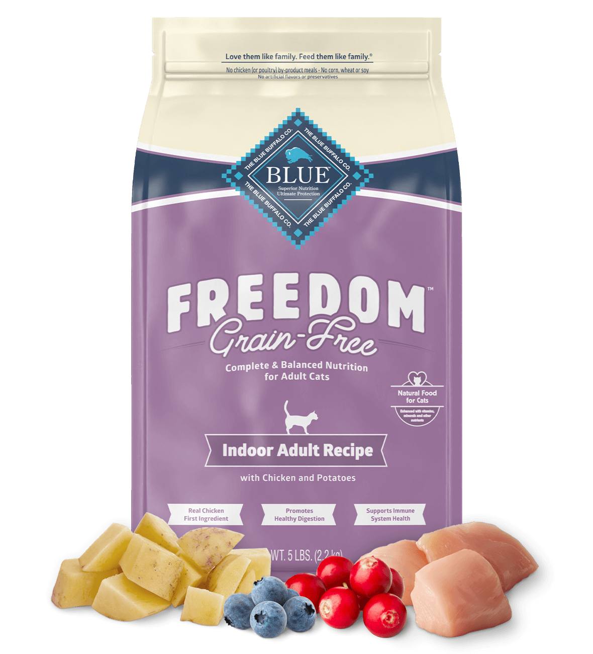 blue freedom grain-free adult indoor chicken recipe cat dry food