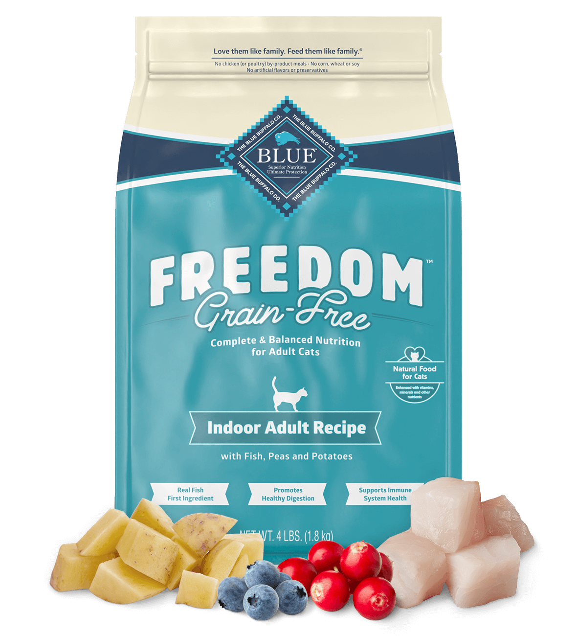 blue freedom grain-free adult indoor fish recipe cat dry food
