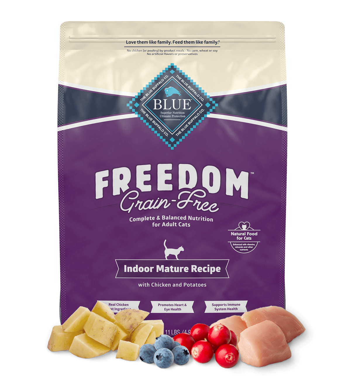 blue freedom grain-free mature indoor chicken recipe cat dry food