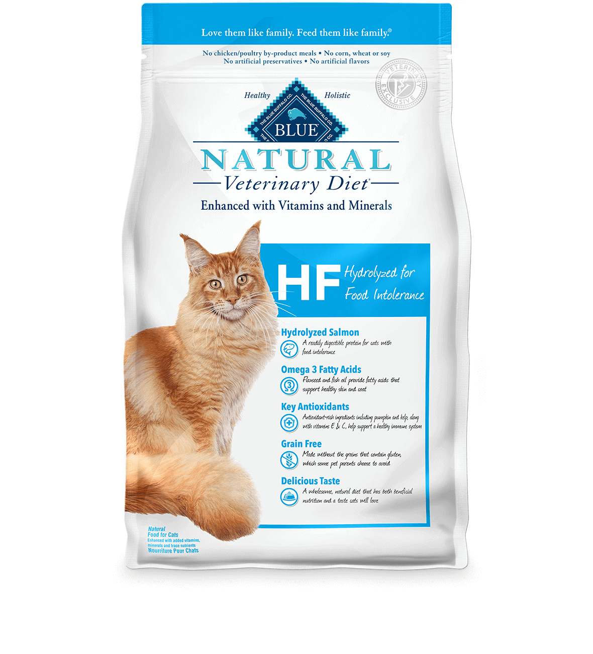 blue natural veterinary diet hf hydrolyzed for food intolerance cat dry food