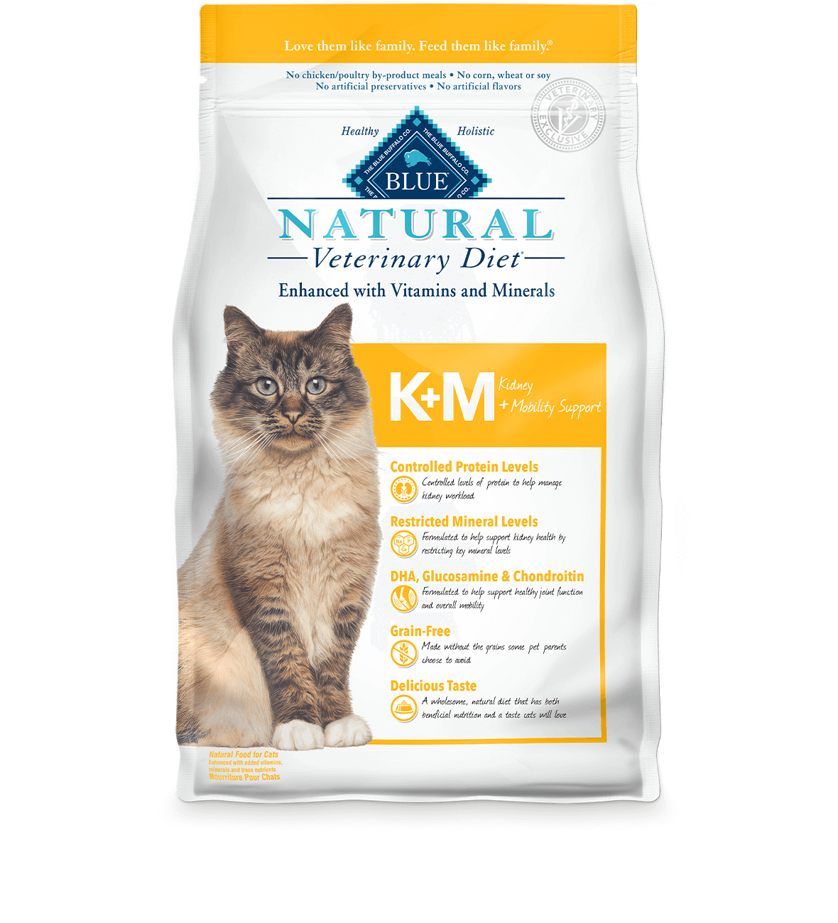 blue natural veterinary diet k+m kidney + mobility support cat dry food
