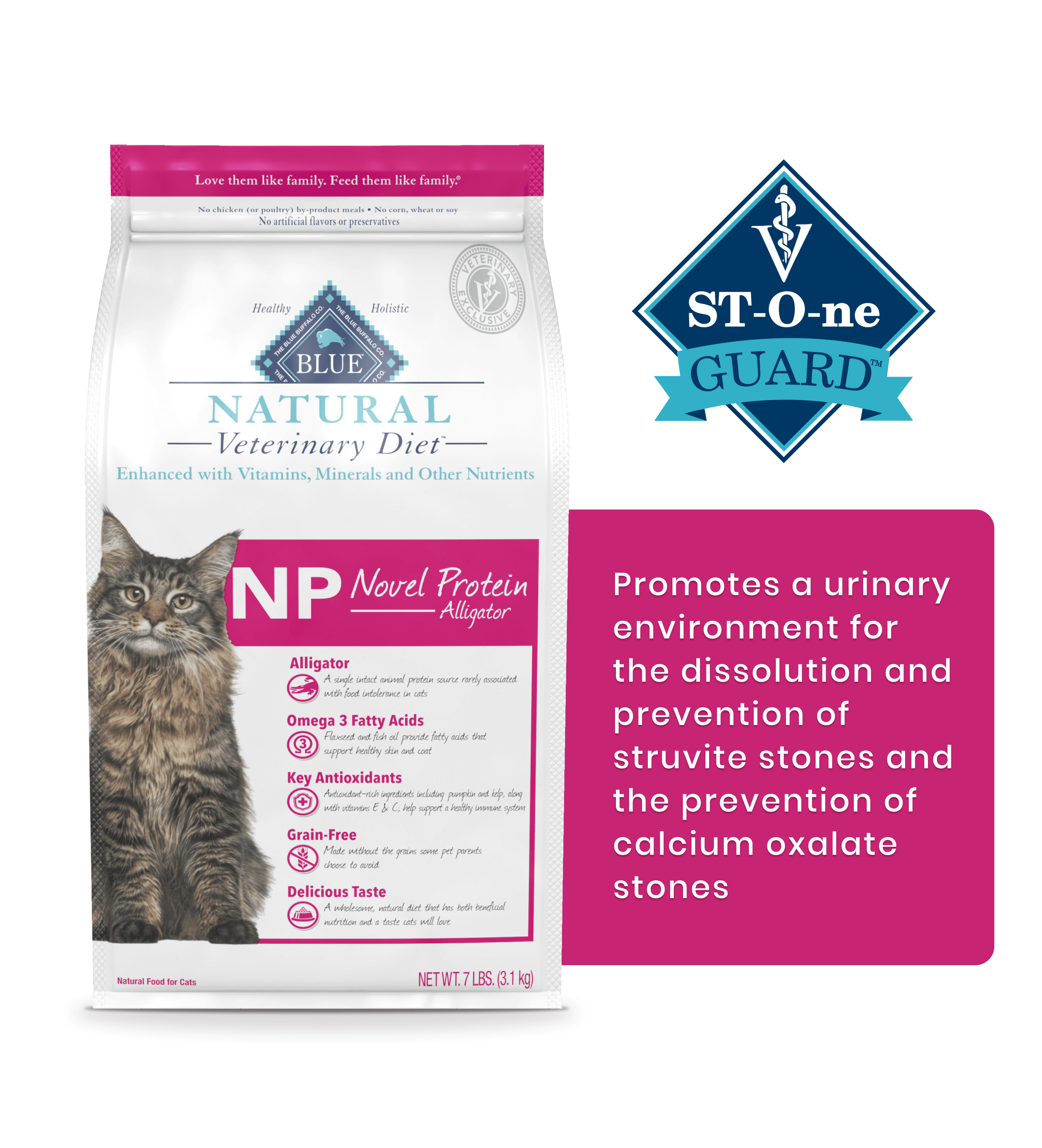 NP Novel Protein Alligator St-O-ne Guard Promotes a urinary environment for the dissolution and prevention of struvite stones and the prevention of calcium oxalate stones