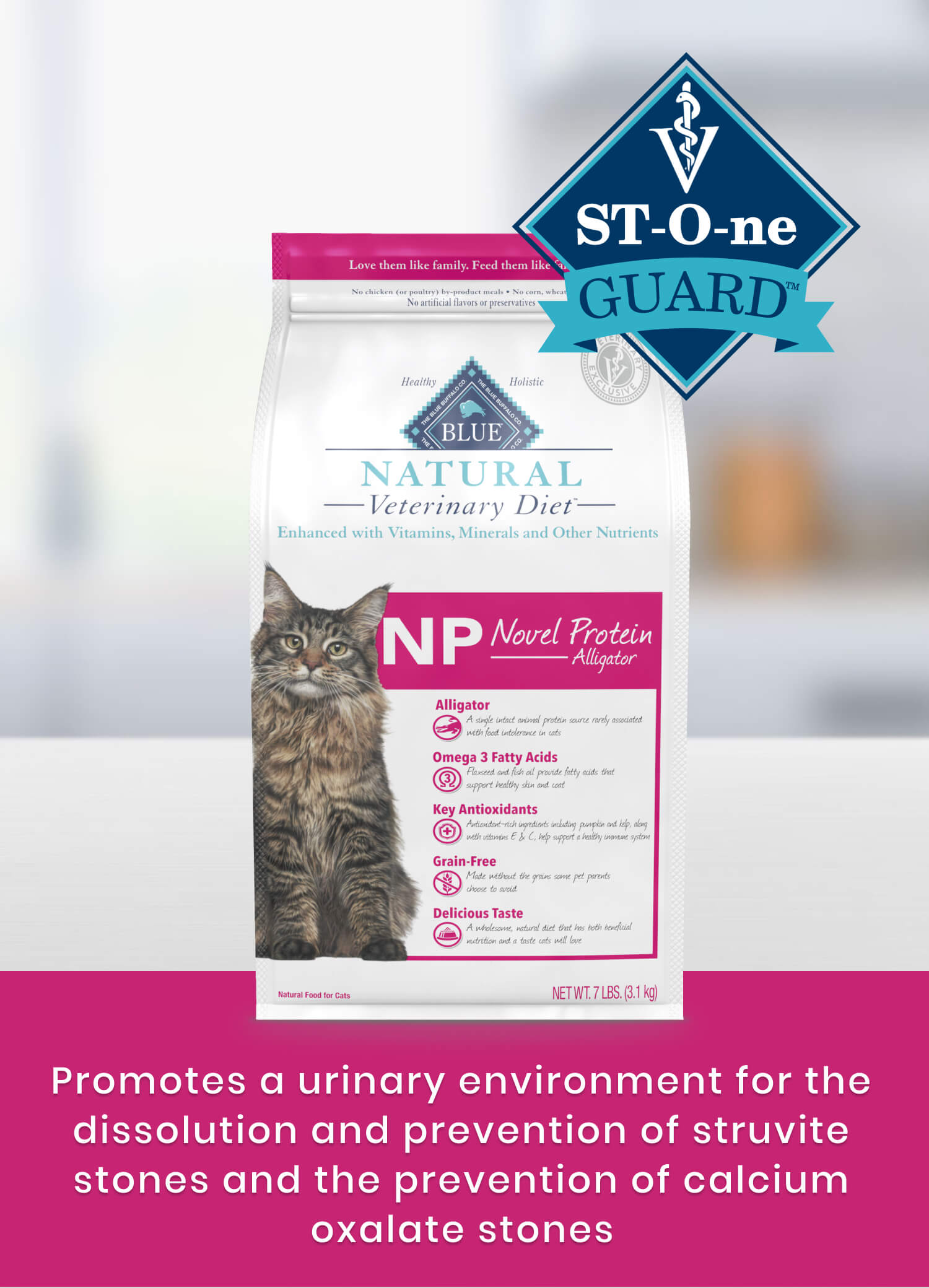 NP Novel Protein Alligator St-O-ne Guard Promotes a urinary environment for the dissolution and prevention of struvite stones and the prevention of calcium oxalate stones