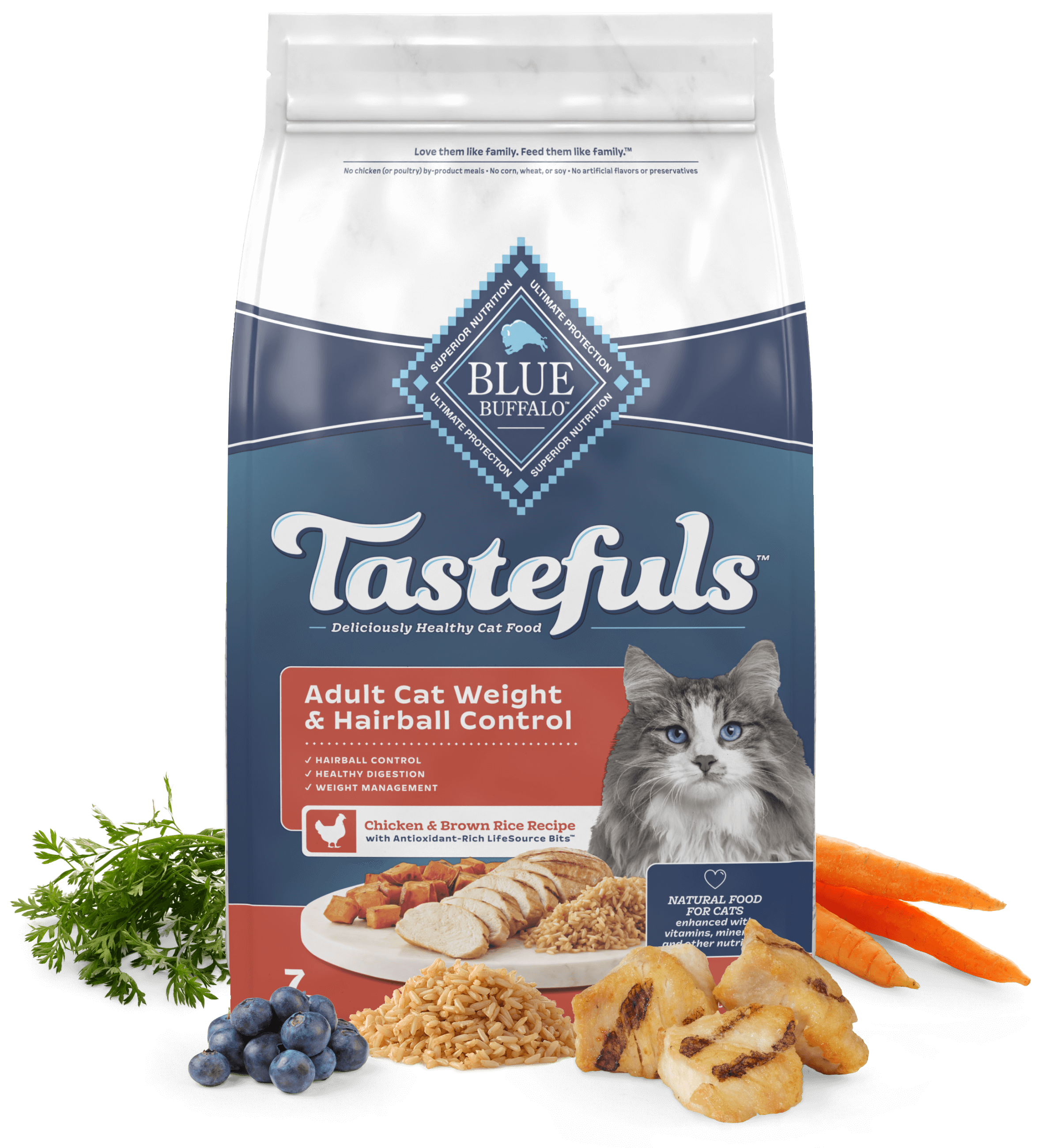 BLUE Tastefuls Indoor Hairball Weight Control Dry Cat Food Chicken Brown Rice Recipe