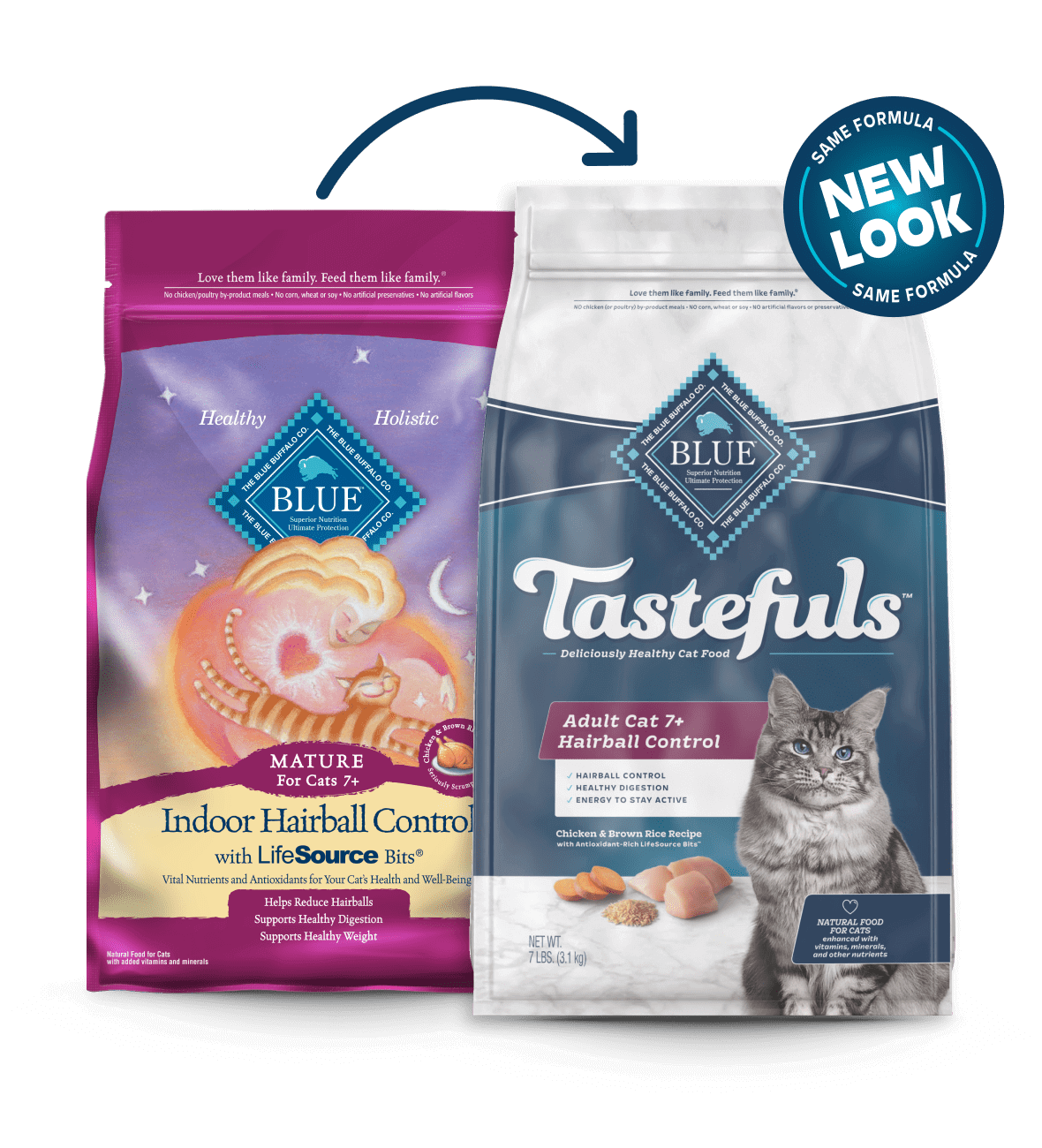 blue tastefuls adult 7+ chicken &amp; brown rice hairball control recipe cat dry food