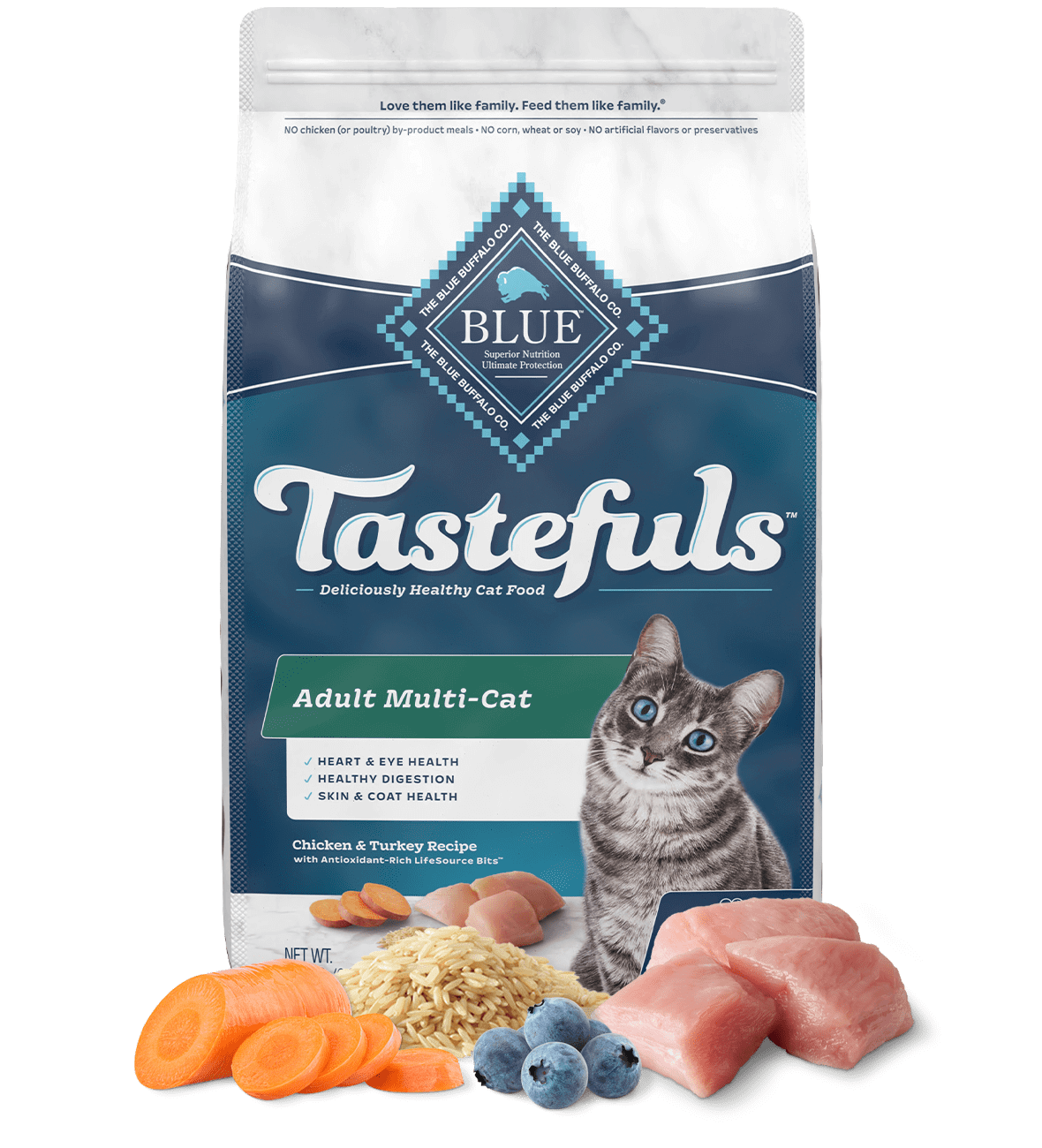 blue tastefuls adult mult-cat chicken & turkey recipe cat dry food