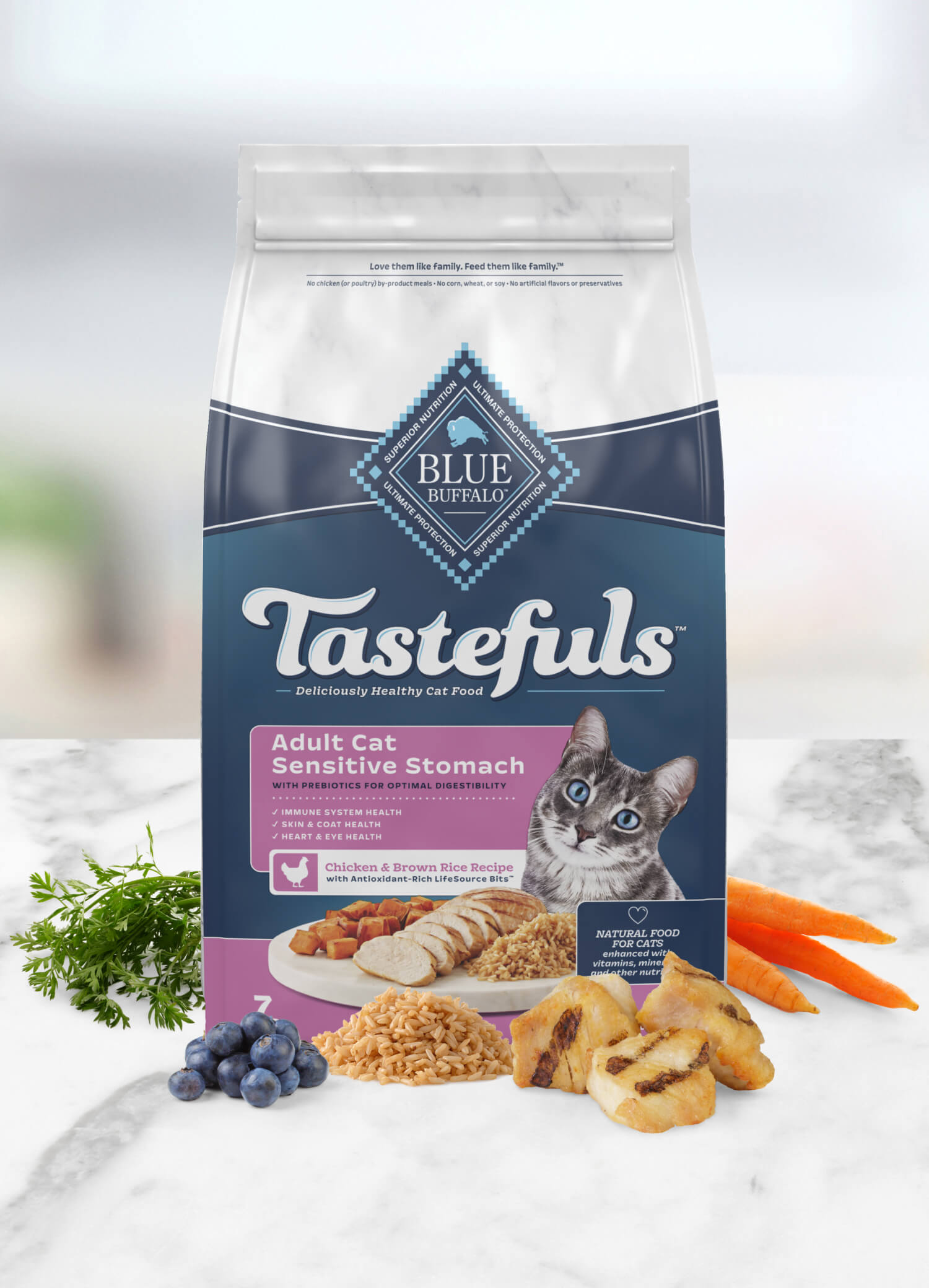 BLUE Tastefuls Adult Cat Sensitive Stomach Chicken Brown Rice Recipe