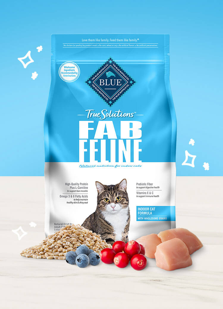 bag of True Solution Fab Feline dry cat food with ingredients