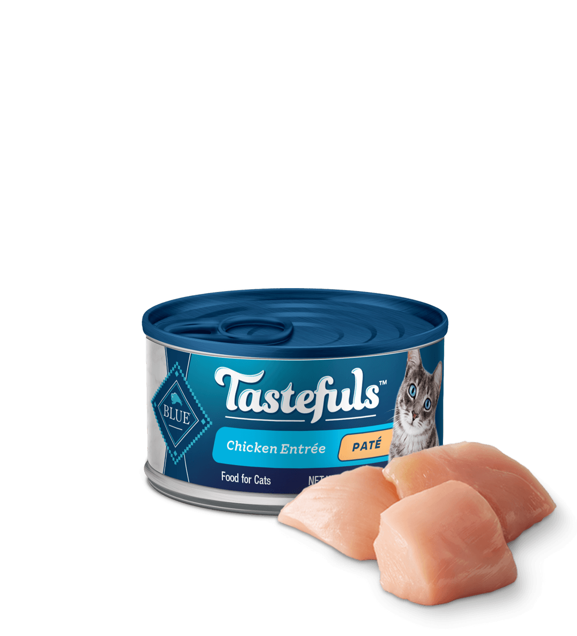 can of Tastefuls Chicken Pate Adult wet cat food with ingredient