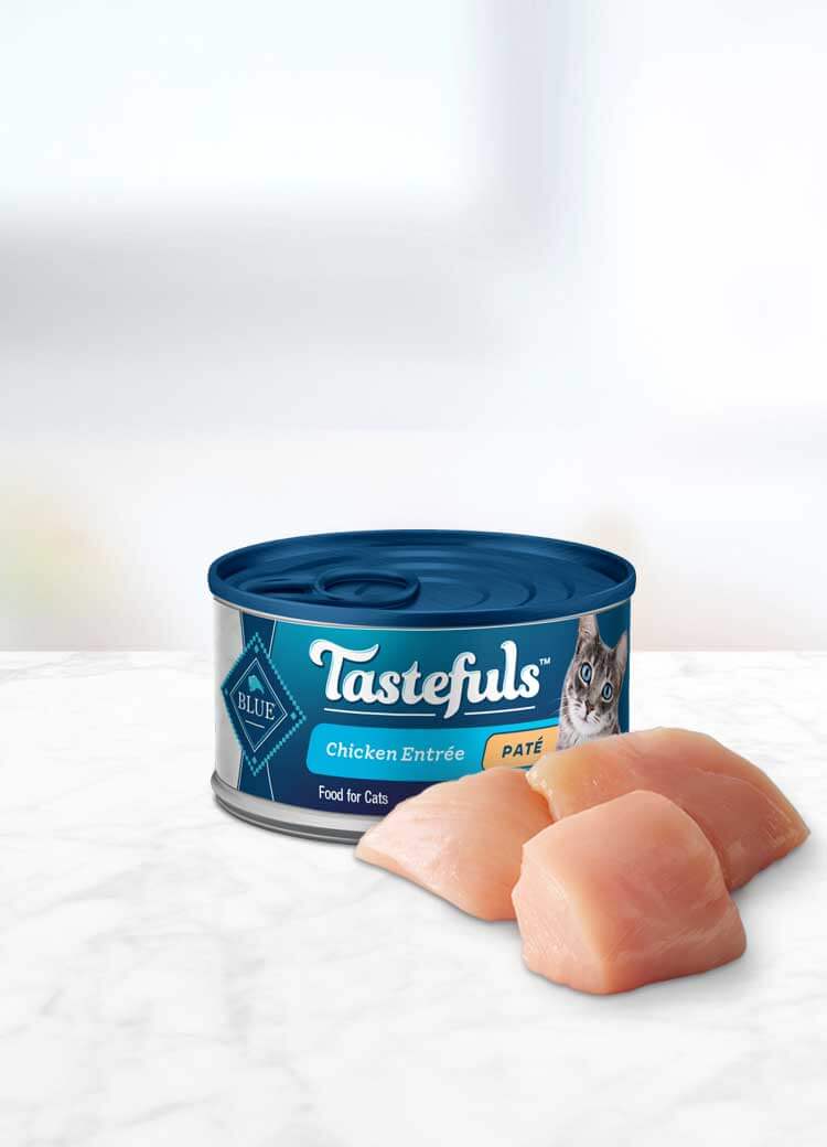 can of Tastefuls Chicken Pate Adult wet cat food with ingredient