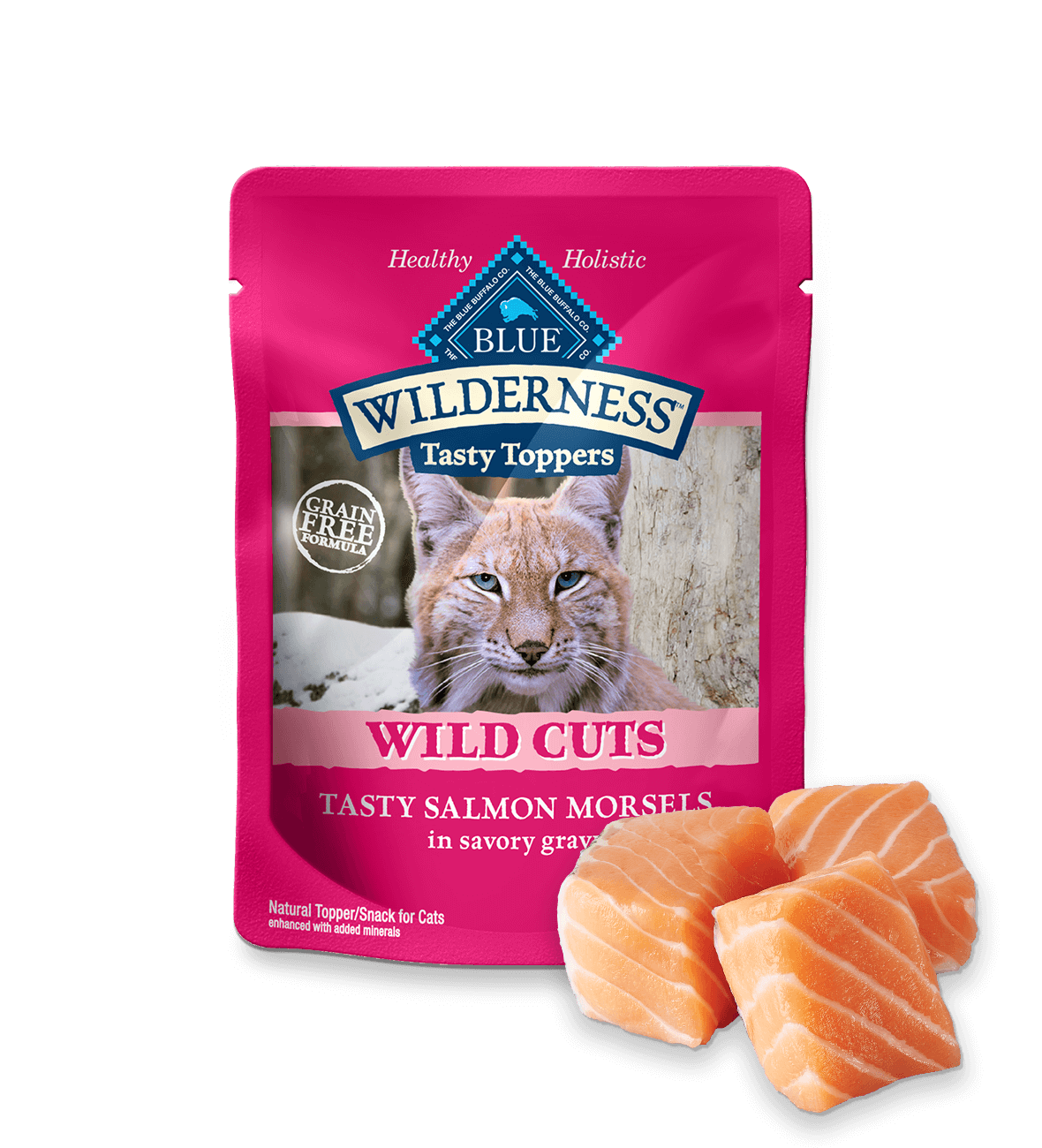 blue wilderness wild cuts savoureux morceaux de saumon chat nourriture humide