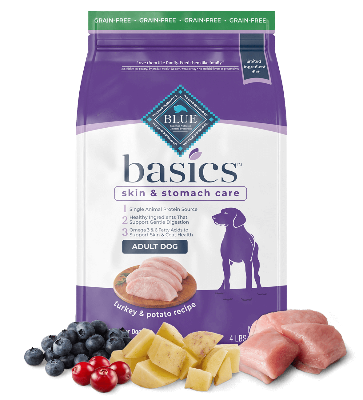 BLUE Basics Dry Dog Food Grain Free Turkey Potato Blue Buffalo