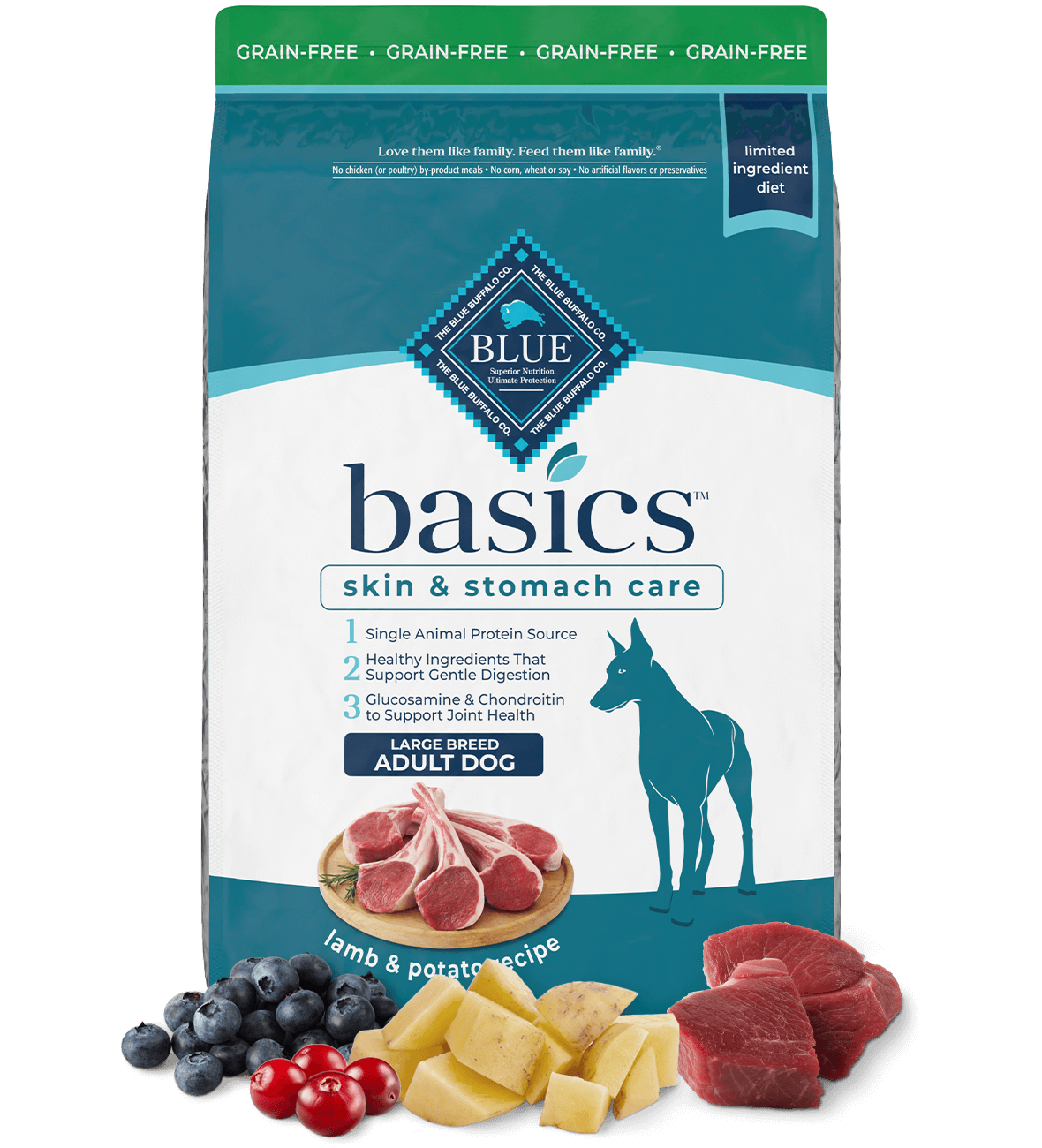 blue basics large breed adult grain-free lamb & potato dog dry food