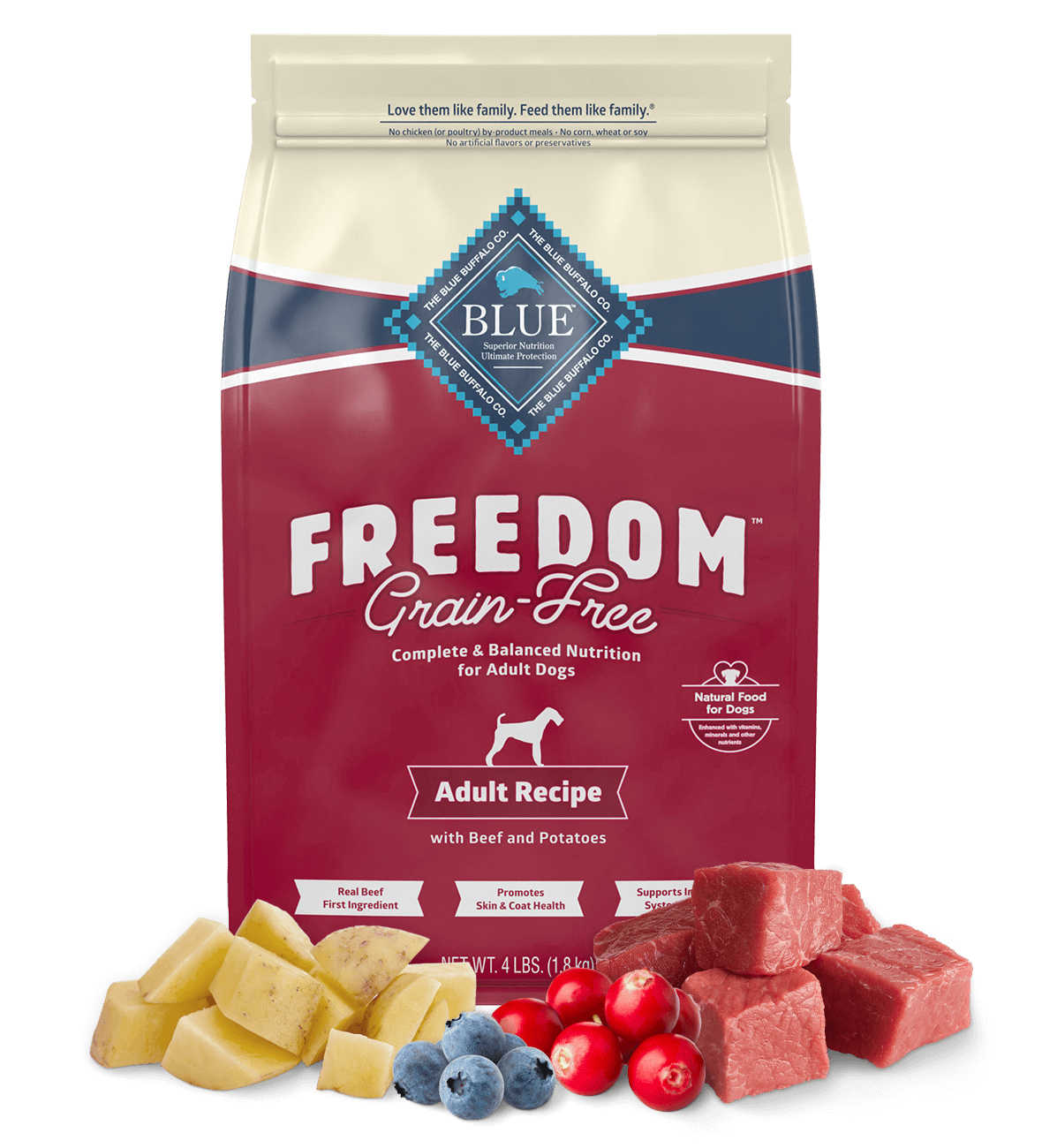 blue freedom grain-free adult beef recipe dog dry food