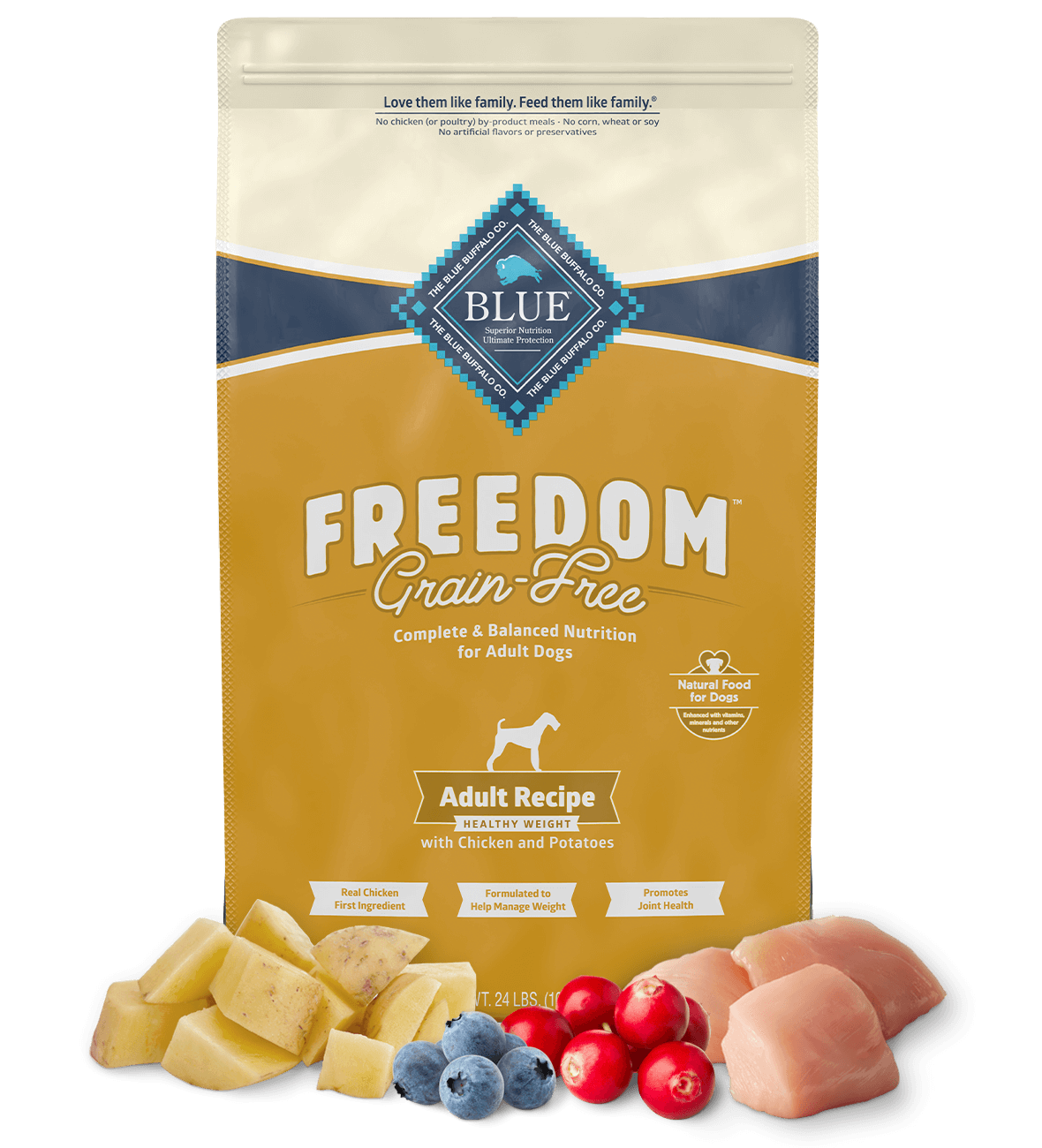 blue freedom grain-free adult healthy weight chicken recipe dog dry food