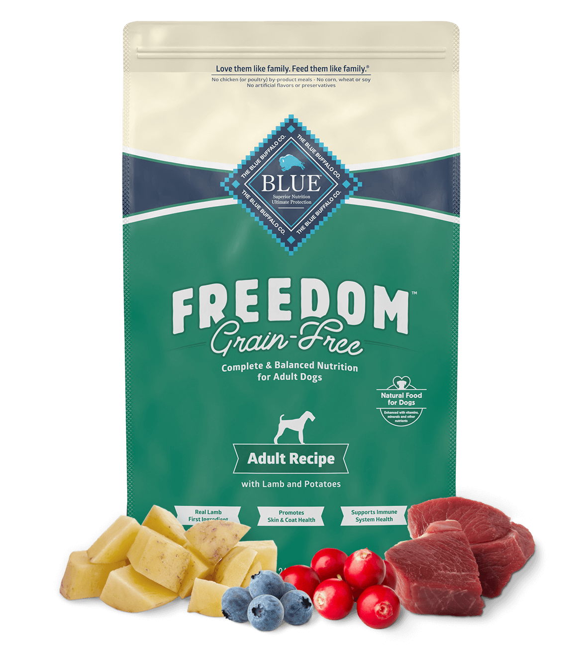 blue freedom grain-free adult lamb recipe dog dry food