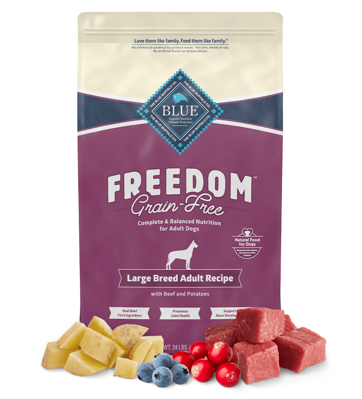 blue freedom grain-free large breed adult beef recipe dog dry food