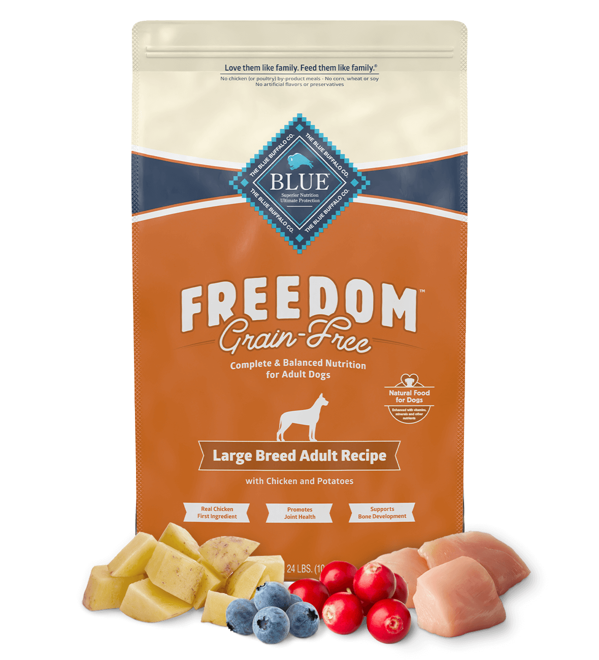 blue freedom grain-free large breed adult chicken recipe dog dry food
